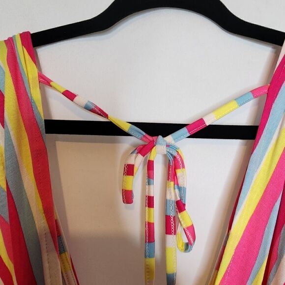 5X 28W Torrid Pink Stripe Jumpsuit V Neck Super Soft Pockets Stretch Shower Tie - Picture 5 of 11
